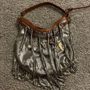 Silver Chainmail BoHo Bag with Brown Accents